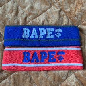 A Bathing Ape BAPE Headband Lot Of Two Red/Blue, Blue/ White